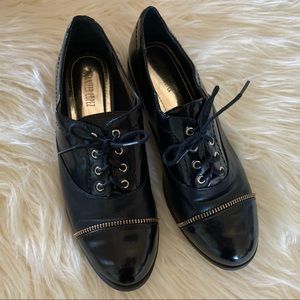 JLo black Oxford lace-ups, gold detail-never worn!